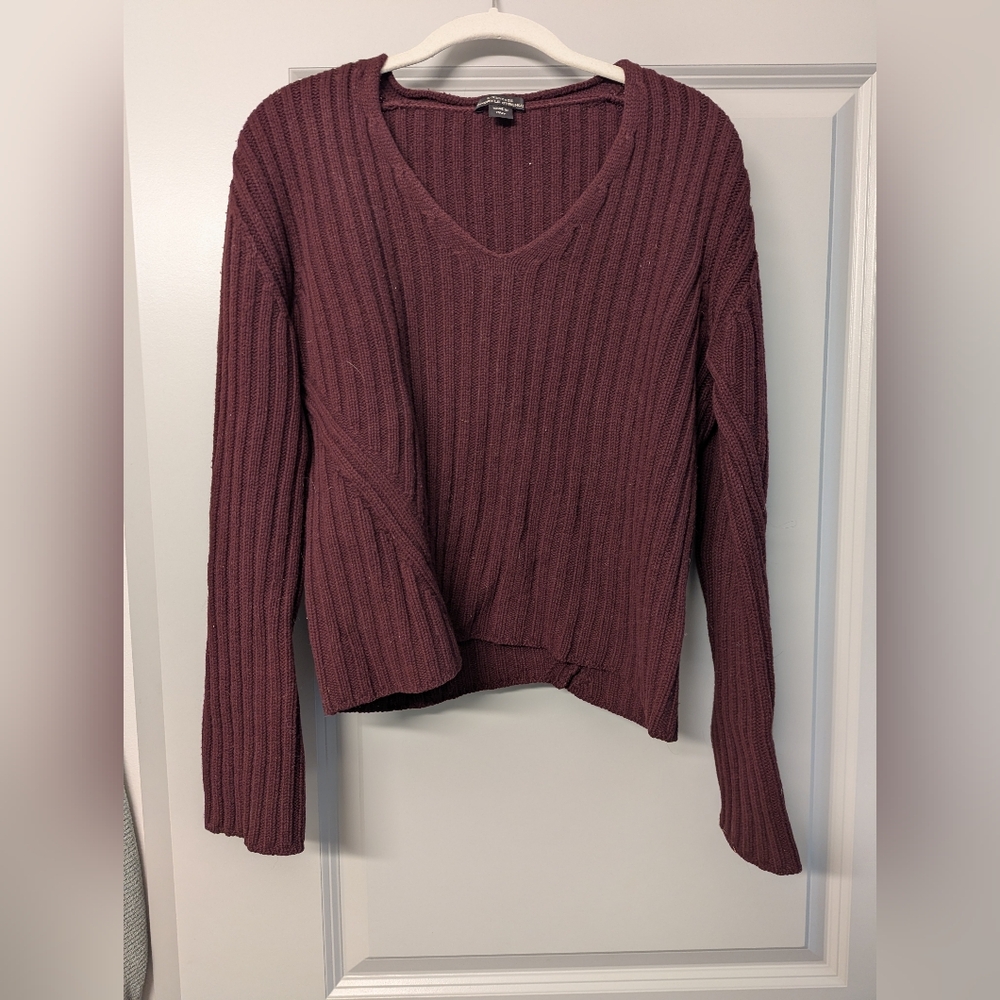 STRENESSE V-Neck Ribbed Sweater - Deep Burgundy, Size 10